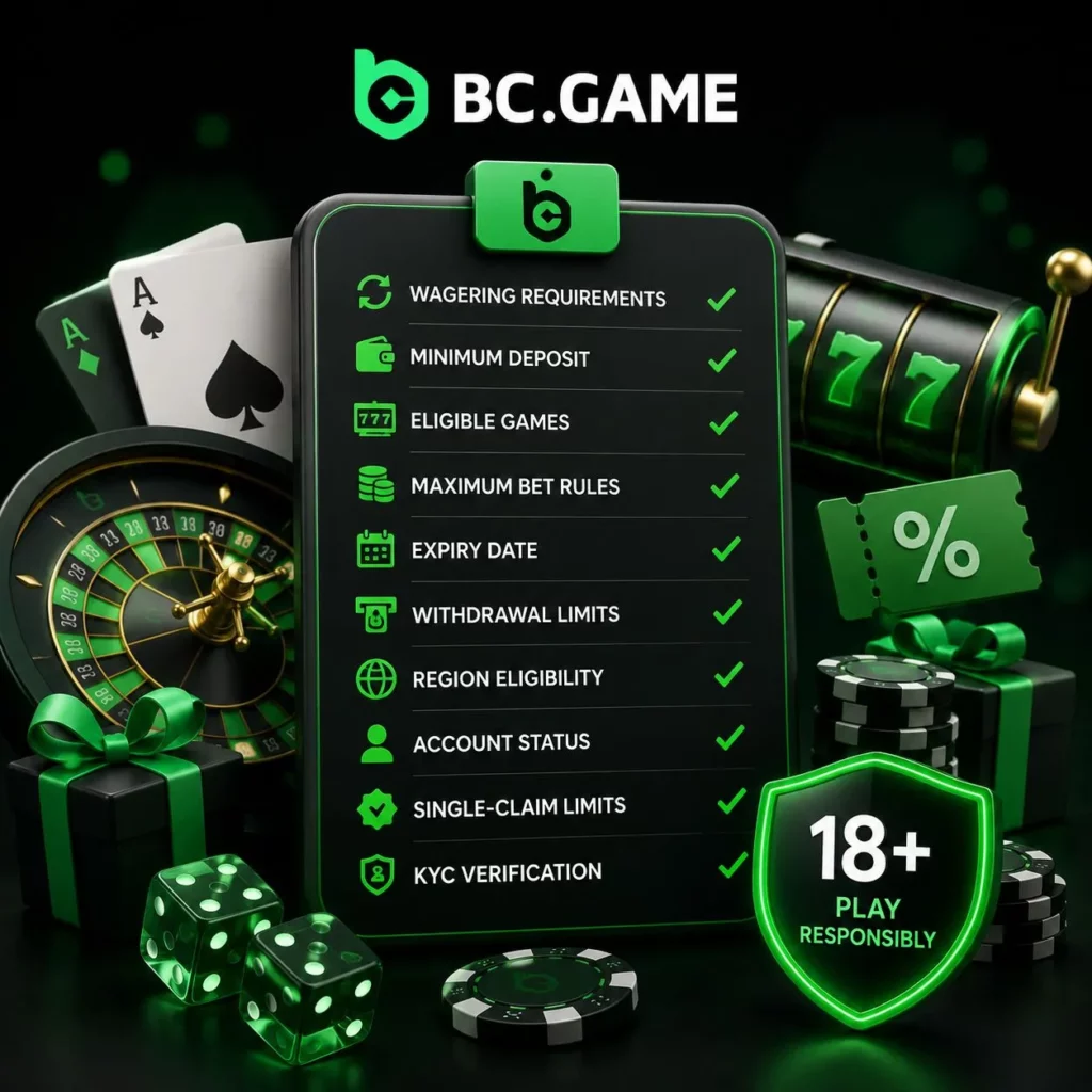 BC Game bonus terms, wagering and responsible gaming