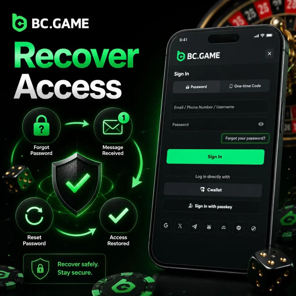 Forgot password and account recovery on BC Game